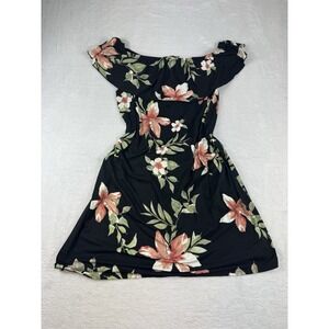 Black/Pink Floral Off-Shoulder w Ruffle Short Flared Dress Sz XL Summer Beach